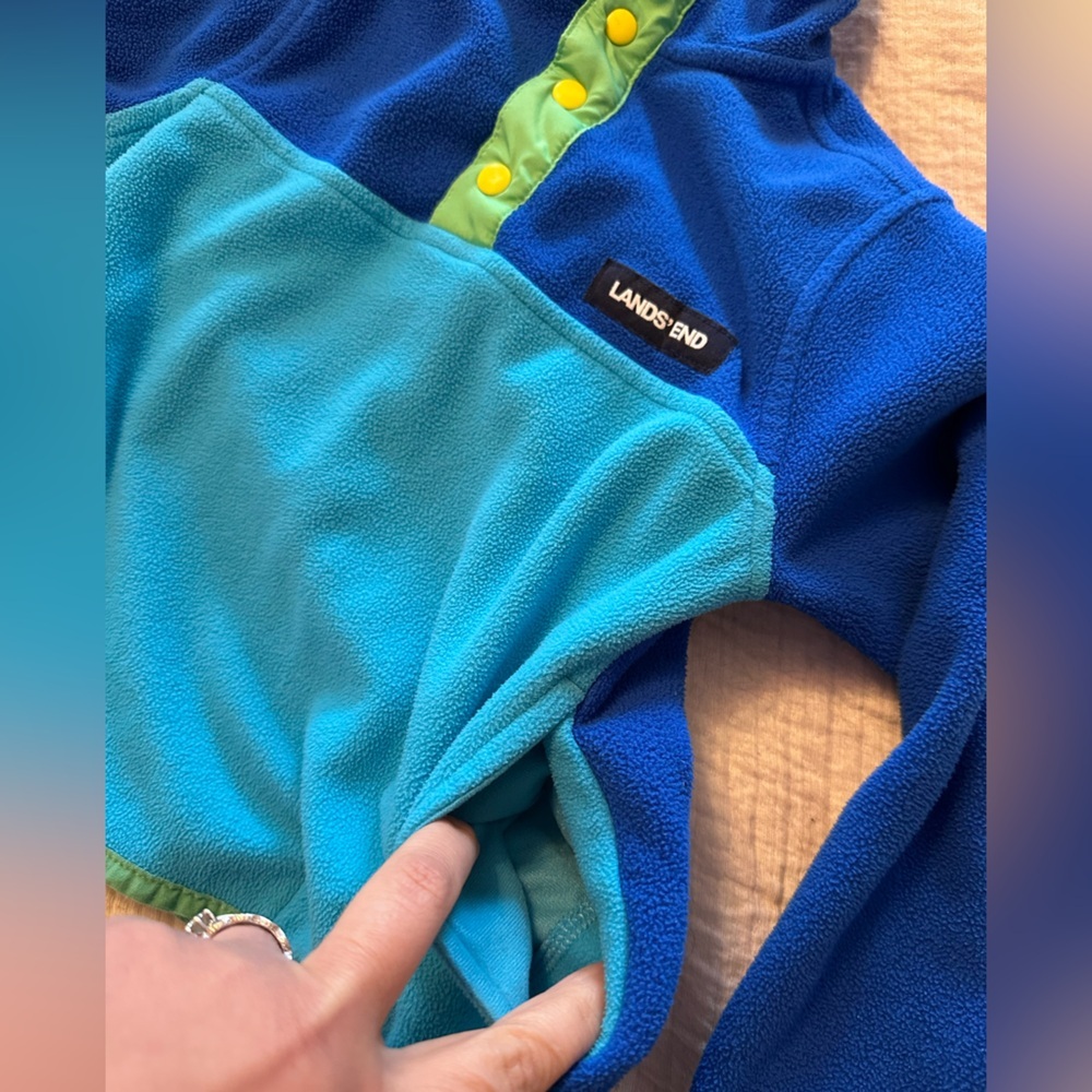 Lands' End Kids Blue and Teal Fleece Hoodie - Picture 3 of 6